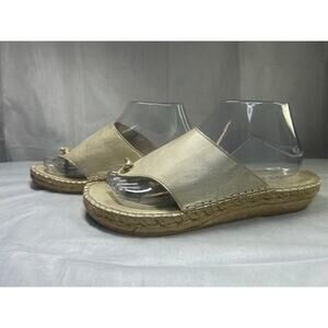 Andre Assous Sandals Women's Gold Leather Thong Espadrille Wedge Spain EU41 US10
